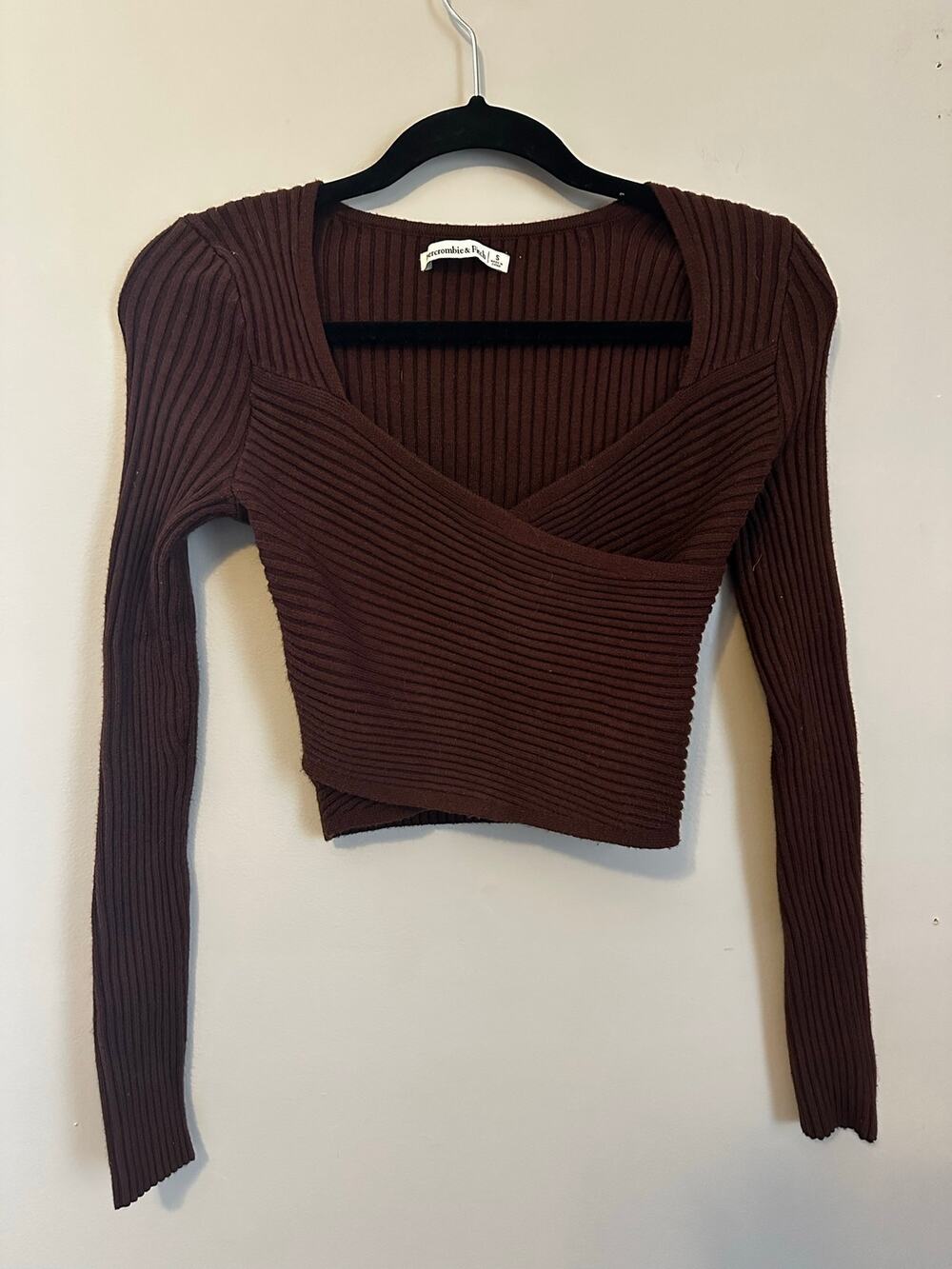 Abercrombie & Fitch Brown Ribbed Wrap Long Sleeve Top S